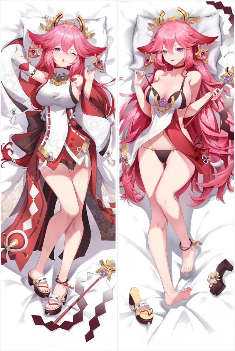 Game Genshin Impact Pillowcase Yae Miko Dakimakura Lovely Anime Girl Hugging Body Pillow Case Peachskin 2-Side Cushion Drop Ship