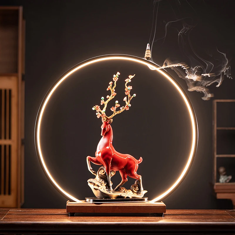 New Chinese-style large ceramic fortune deer ornament, plum blossom deer for living room, wine cabinet, entrance hall, office de