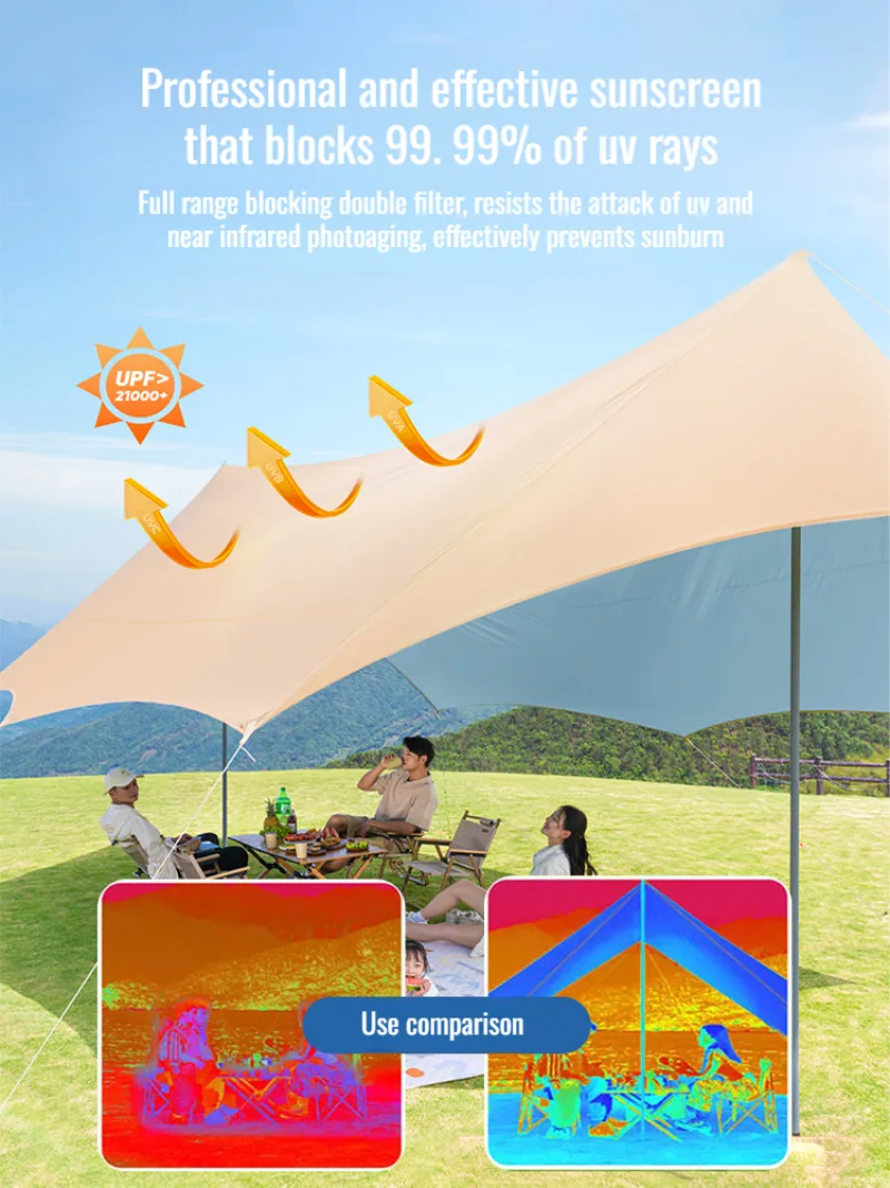 Outdoor camping oversized sunshade portable tent thickened silver coated sunshade awning pergola