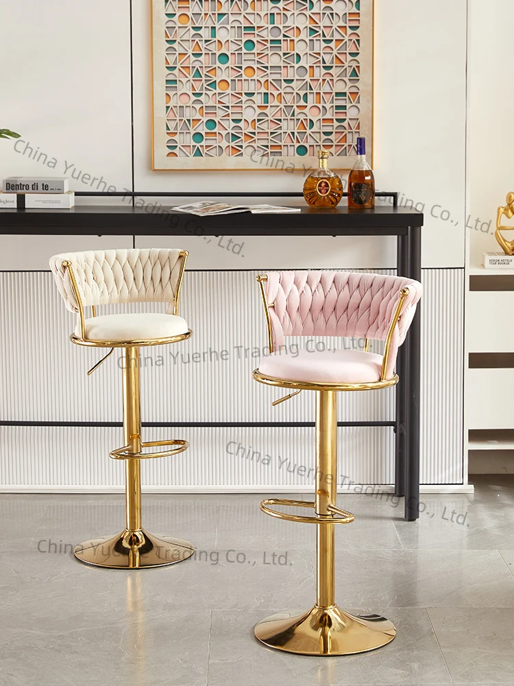 

Rotating Lifting Bar Chair, High Foot Stool, Nordic Furniture, Backrest, Velvet Bar Stool, Bar Stools For Kitchen, Counter Stool