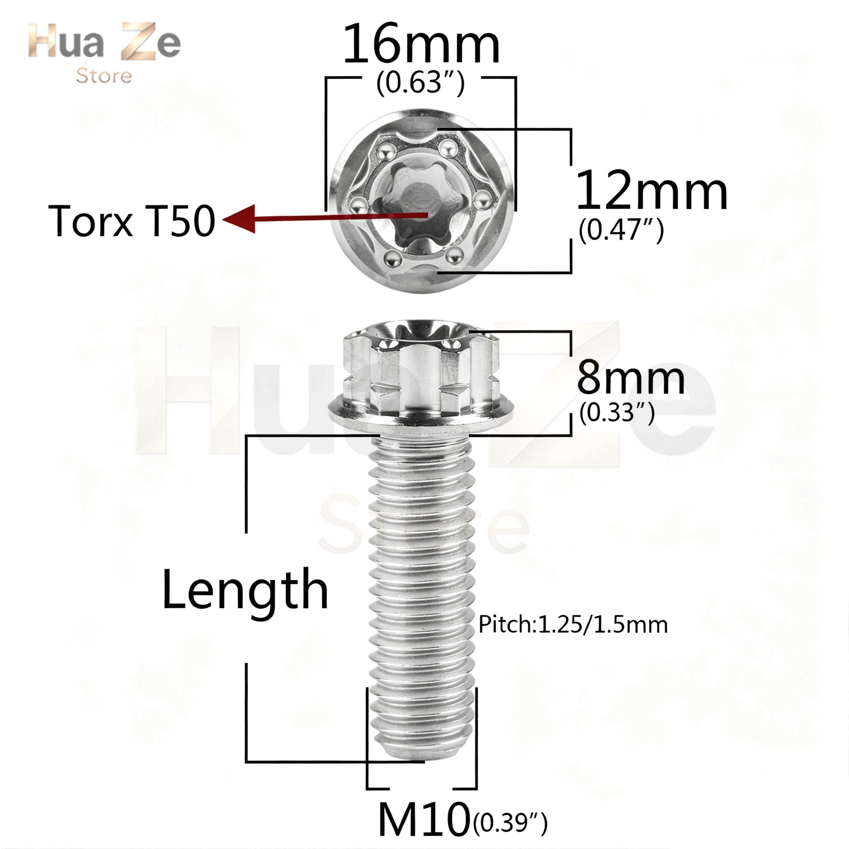 1Pcs Grade5 TC4 Titanium Torx T50 Bolt M10 Pitch1.25/1.5 15/20/25/30/35/40‑90mm Screw for Motorcycle Bicycle Modification