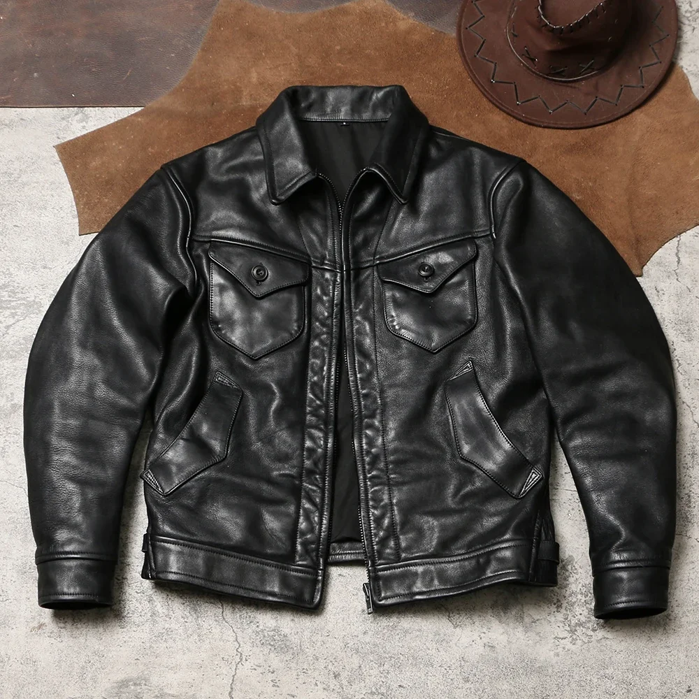 سترة Tailor Brando Heavyweight Batik المصنوعة من جلد البقر والحبوب الكاملة للرجال من الجلد الطبيعي الكلاسيكي #1