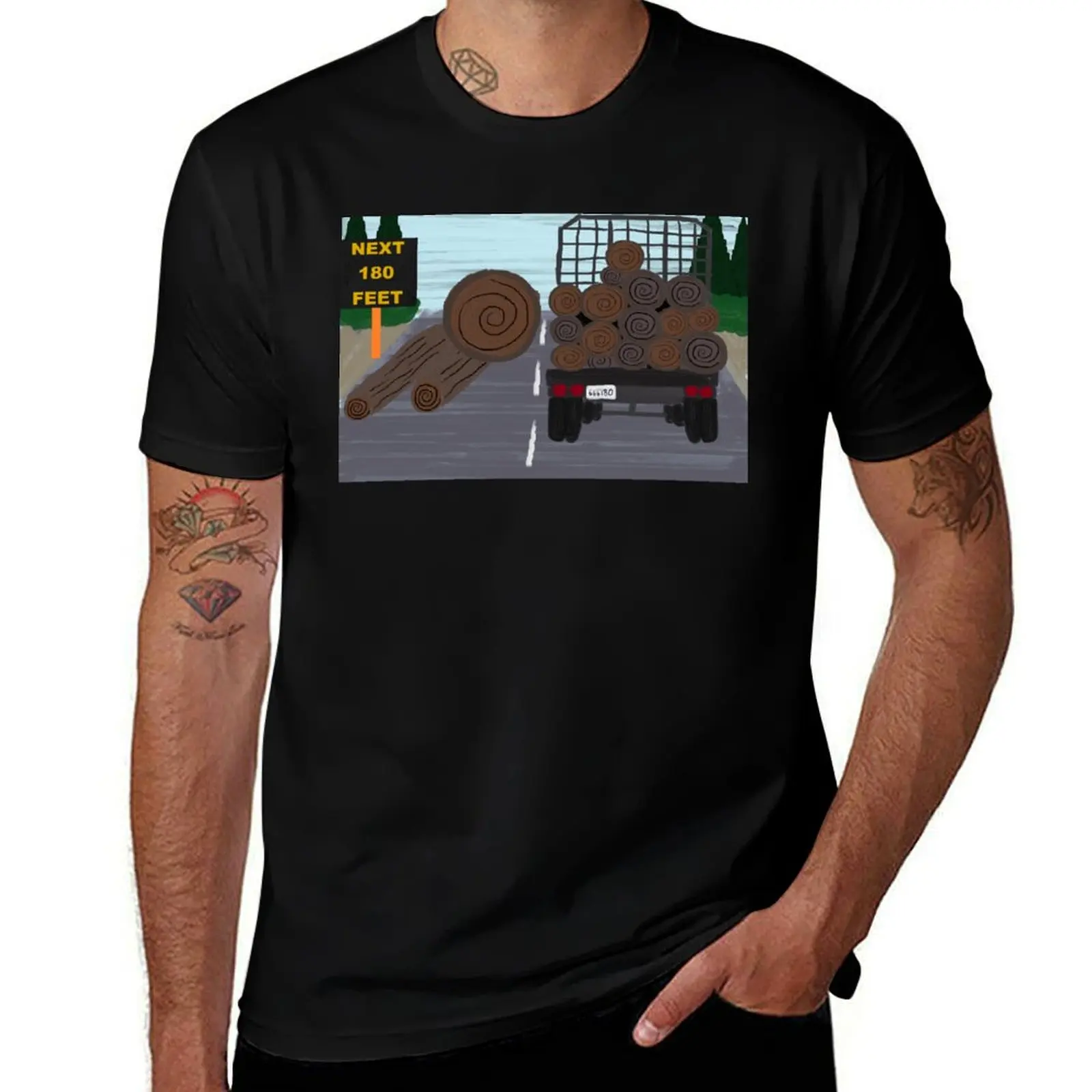 

final destination 2 log truck flying logs (painted) T-Shirt shirts graphic tee heavyweights workout shirts for men