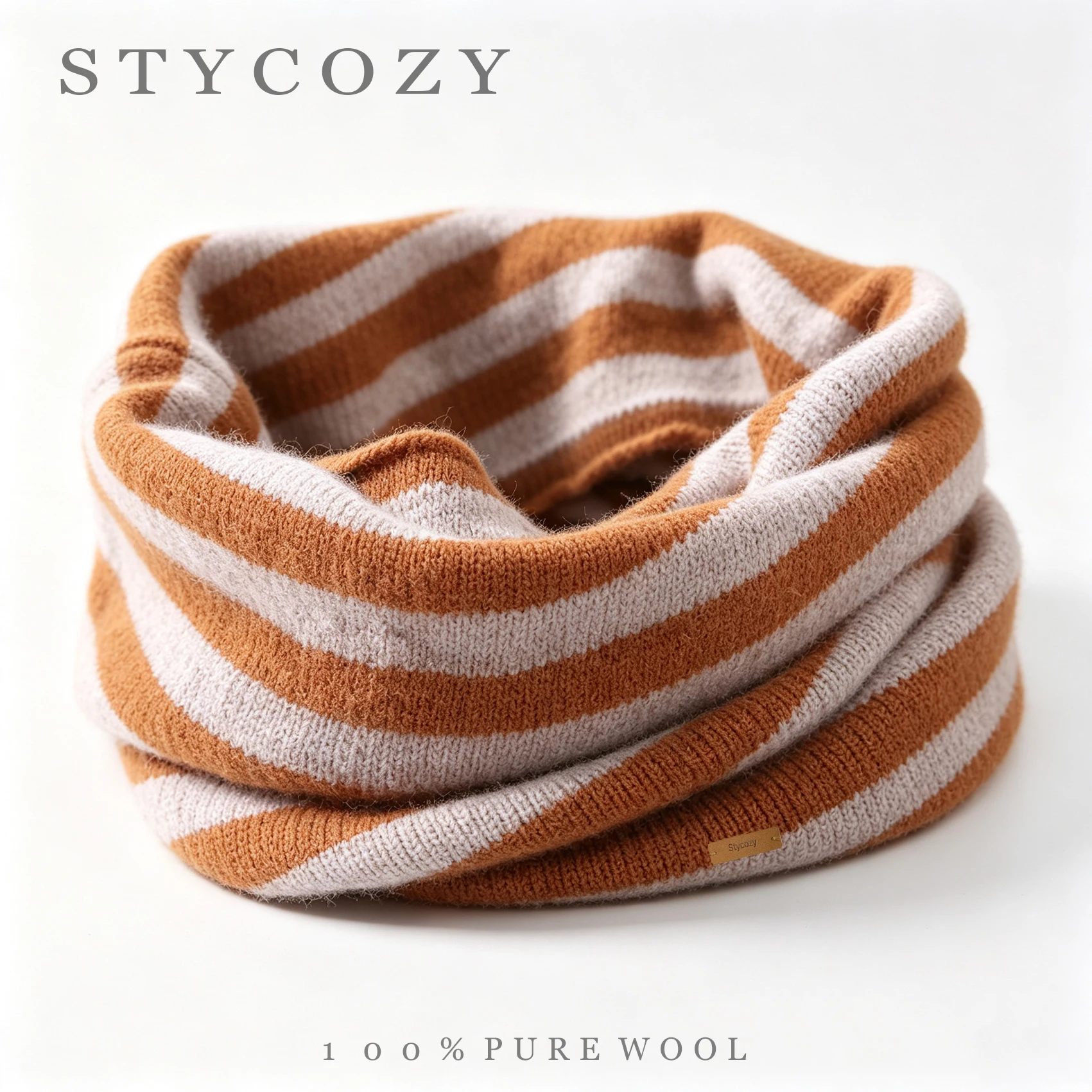 Women 100% Wool Horizontal Stripe Knit Neck Gaiter Multifunctional Ear Hanging Windproof Face Mask Winter Warm Neckerchief