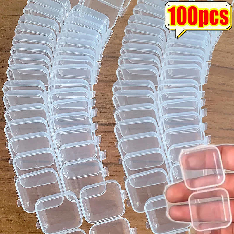 Mini caja de almacenamiento cuadrada, cubierta abatible de plástico transparente, caja portátil a prueba de polvo, para pastillas, joyas y