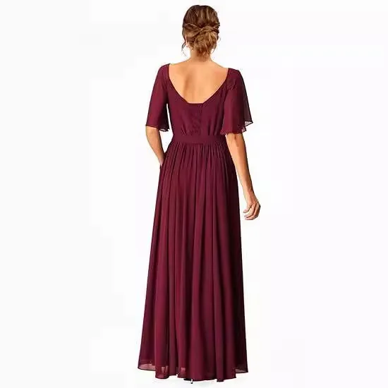 Elegante decote em v chiffon vestido de baile formal para as mulheres longo uma linha dividir vestidos de baile sem costas cintas de espaguete vestidos de festa à noite