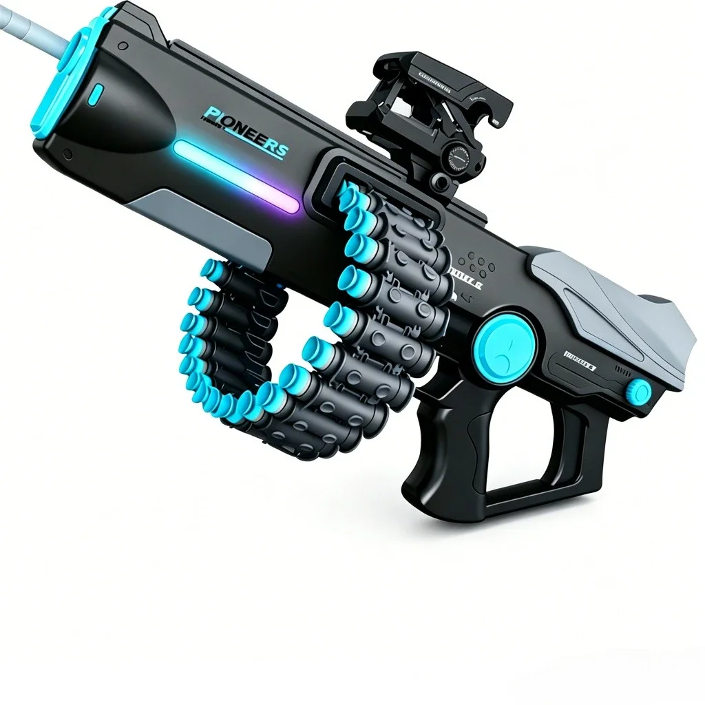 Dual Mode Soft Bullet Toy Gun Electric Manual Chain Feed Blaster EVA Foam Dart Launcher with Color Light Dot Sight Gift Box