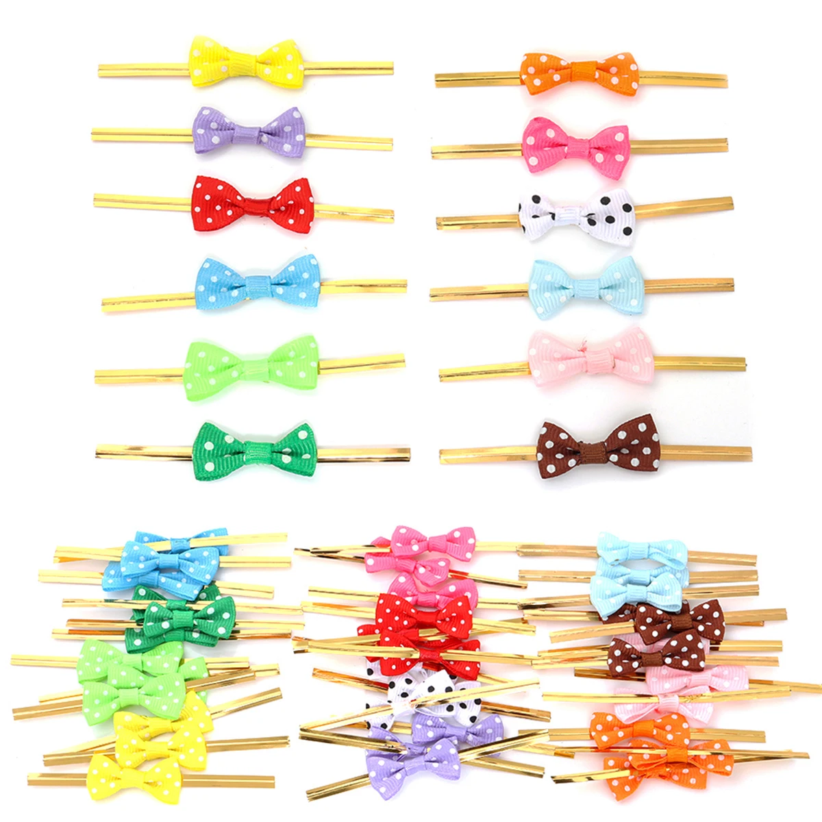 Wedding Package Gold - 30pcs/lot Ribbed Polka Dot Bow Twist