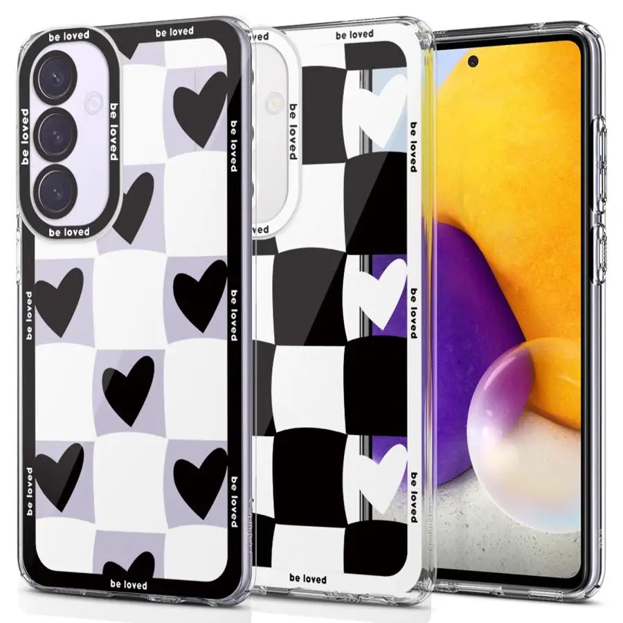 Love Black White Grid Cover Case for Samsung Galaxy A35 A55A53 A54 A73 A34 A33 A25 A24 A13 A14 A15 Clear Soft Shell