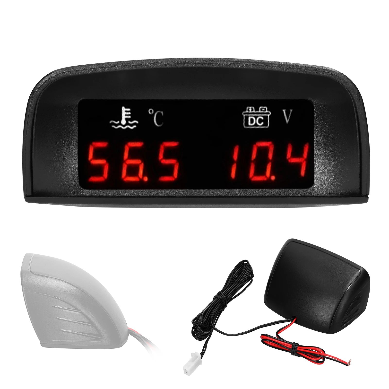 2-in-1-Universal-Auto-Digitalanzeige, Wassertemperatur-Spannungsanzeige, Voltmeter mit 1/8 NPT-Sensor für Auto, LKW, Wohnmobil, 12 V-24 V