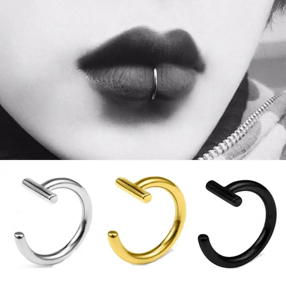 10mm Personalized No Hole False Lip Nail Lip Clip Titanium Steel 316l Steel Nose Fashion Punk Unisex Nose Hoops