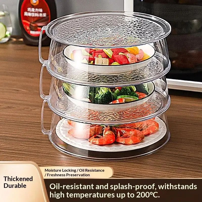 Couvercle de four à micro-ondes en PC avec poignée, résistant à la chaleur, anti-éclaboussures, transparent, pour cuisine, réfrigérateur et barbecue