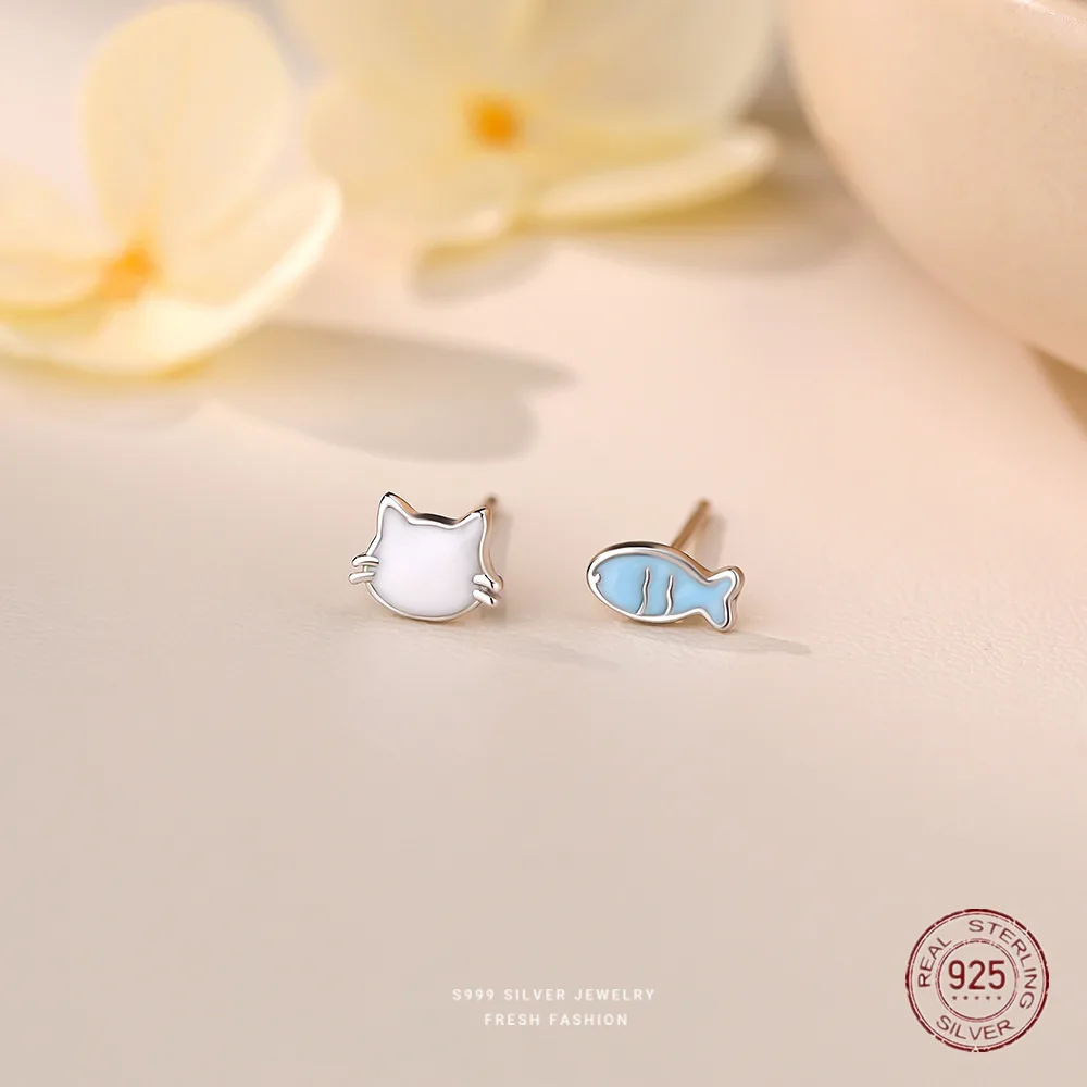 925 Sterling Silver Fish Cat ​Stud Earrings for Women Wedding Luxury Piercing Elegant Jewelry Promotions Jewellery