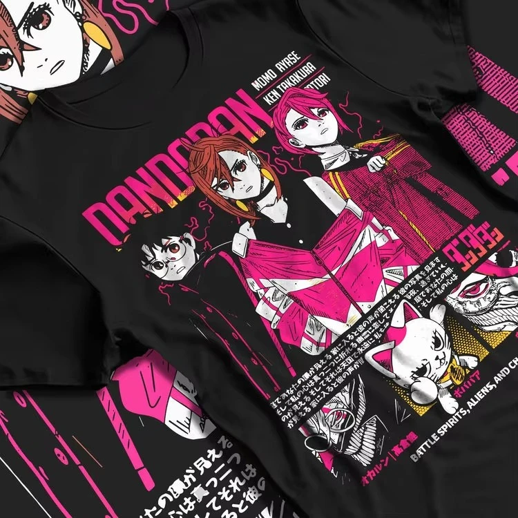 Dandadan 2026 Main Cast Group Anime T-Shirt Pink Gradient Collage Print Oversized Single Sided Tee Top Retro Streetwear Hot Sale