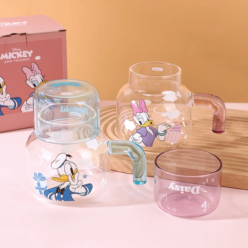 Disney Cartoon Home Drinking Glass Kettle Set for One Person Cute and High-Looking Cold Water Bottle Souvenir