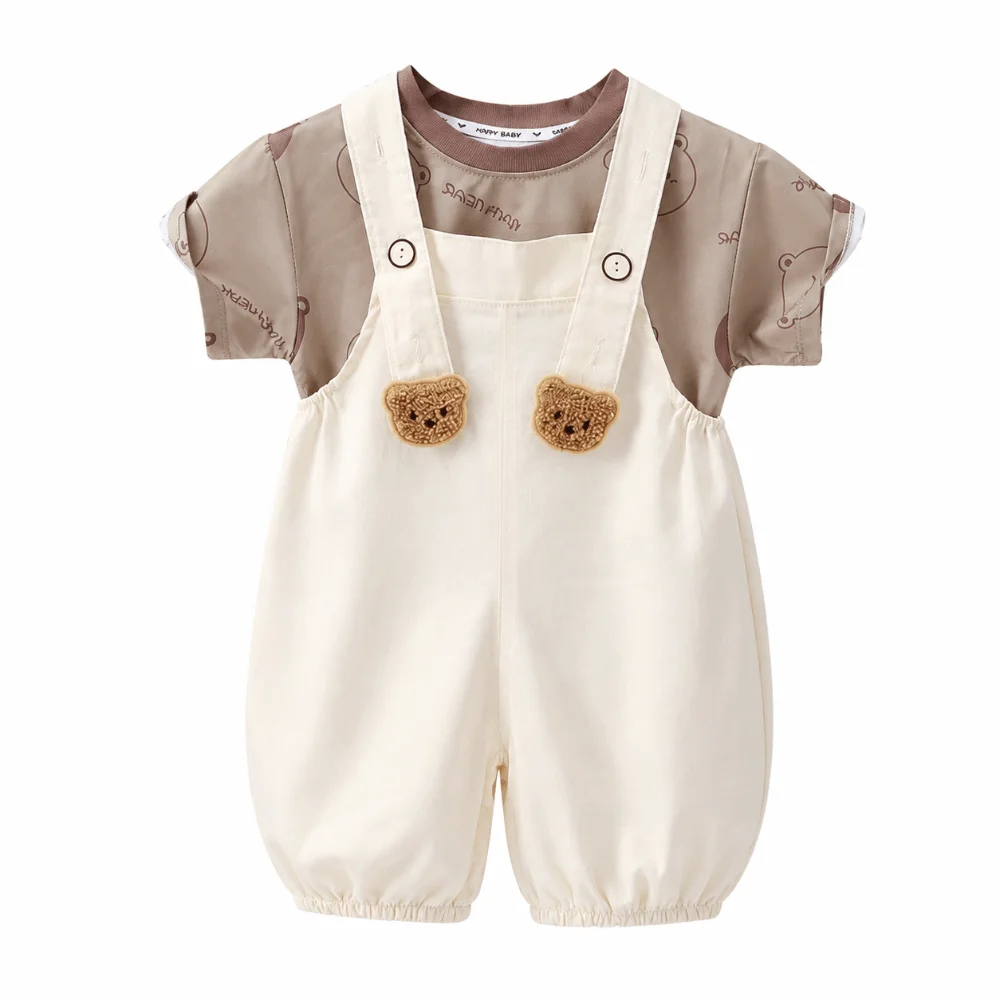 Casual Cartoon Bear Children Pants Sets Tracksuit Short Sleeve Shorts Suits Suspender Shorts Summer