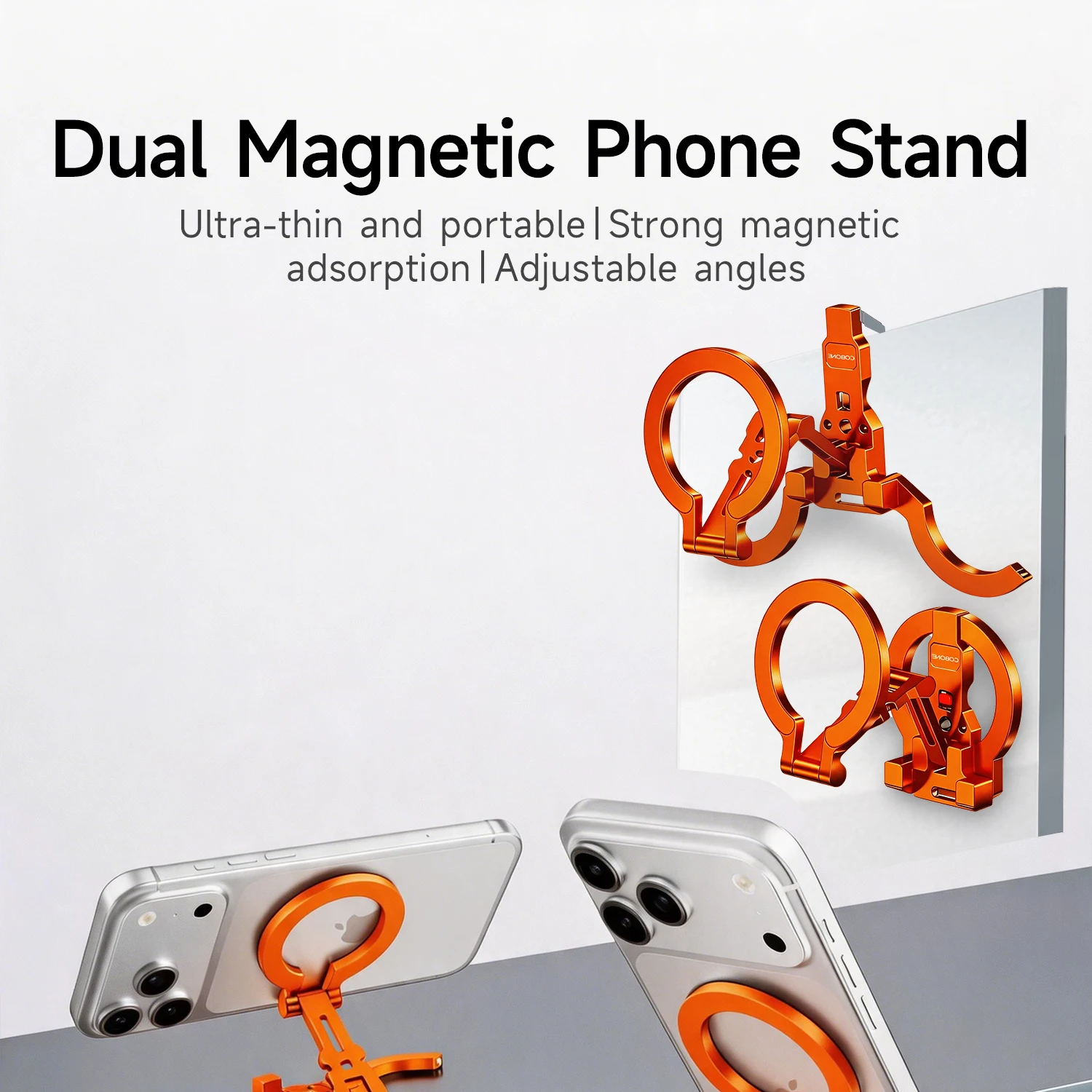 COBONE Doppelseitiger Magsafe-Handyständer 360 ° Verstellbares, faltbares Stativ mit 1/4-Zoll-Halterung und Karabiner für Vlog-Live-Aufnahmen – Detail 1