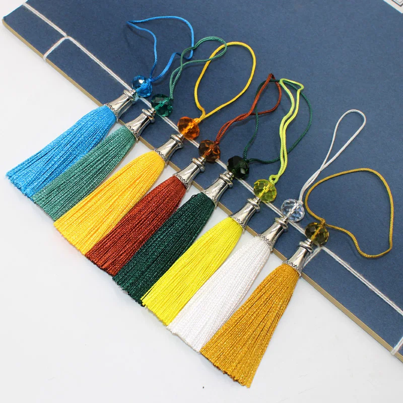 5/10Pcs Silky Tassel Charms With Crystal Beads Metal Cap Small Silk Tassels For Bookmark Jewelry Bag Keychain DIY Craft Decor