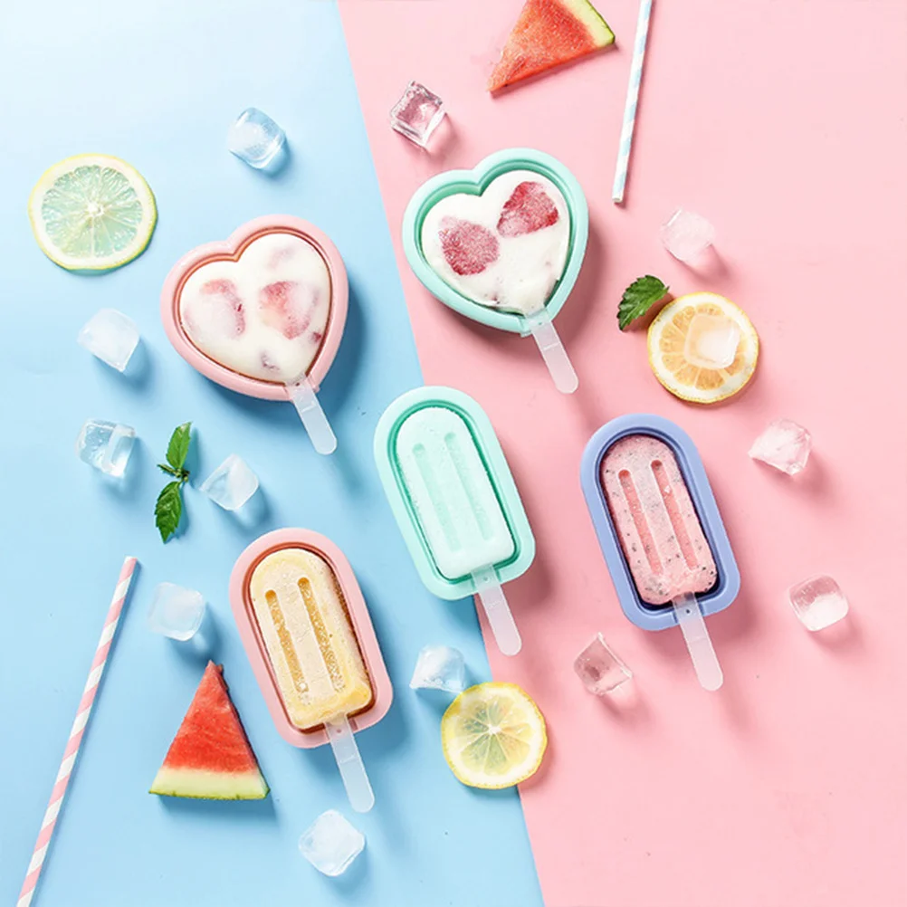 

6Pcs DIY Popsicle Maker Soft Silicone Ice Cream Mold Reusable Heart Semiellipse Treats Maker Fun for Kids Adults
