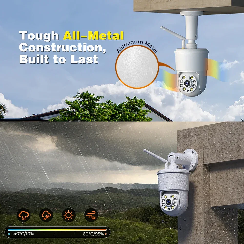 4K PTZ WiFi Camera Outdoor 8MP Wireless IP Security Camera Auto Tracking Floodlight Color Night Vision Metal Shell Surveillance