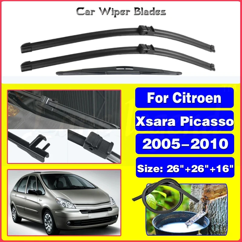 Wiper Front Rear Wiper Blades Set For Citroen Xsara Picasso 2005 2006 2007 2008 2009 2010 Windshield Windscreen 26