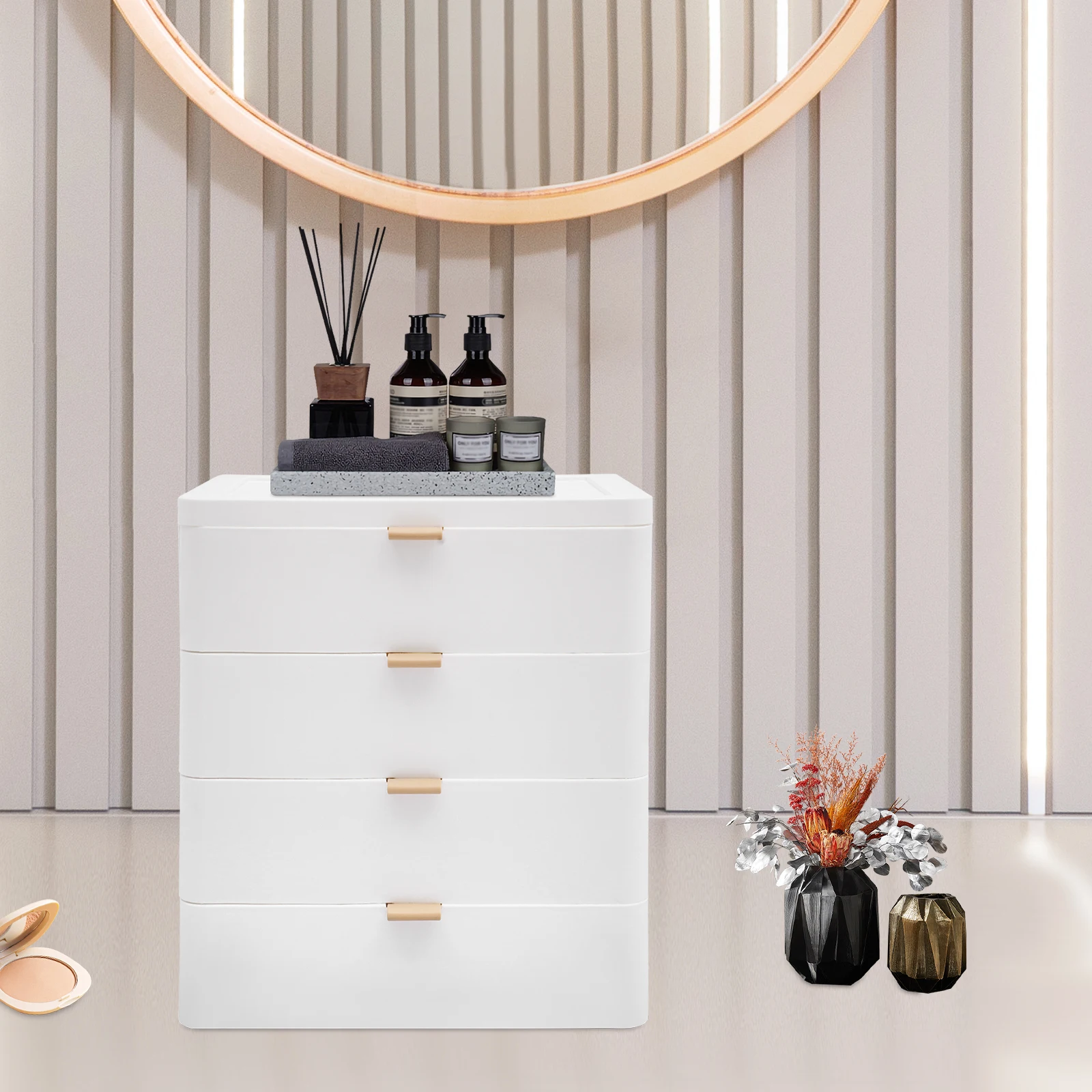 

Desk Organizer with 4 Drawers, Vanity Organizer, Cosmetic Storage Organizer, Desk Storage Box,Bathroom Counter or Dresser,White