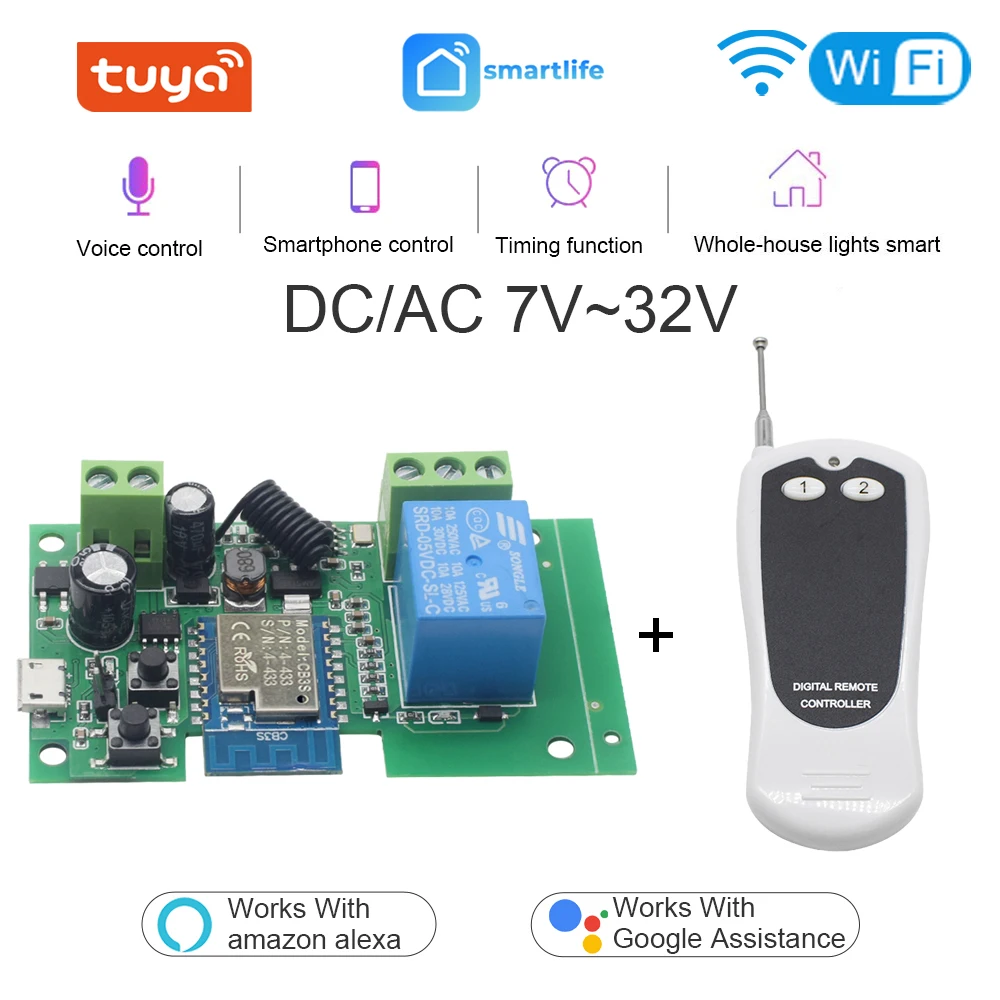 

Tuya Smart Module USB 5V DC 7-32V DIY 1 Channel Jog Inching Self-Locking WIFI Relay Switch, APP Remote Control Alexa