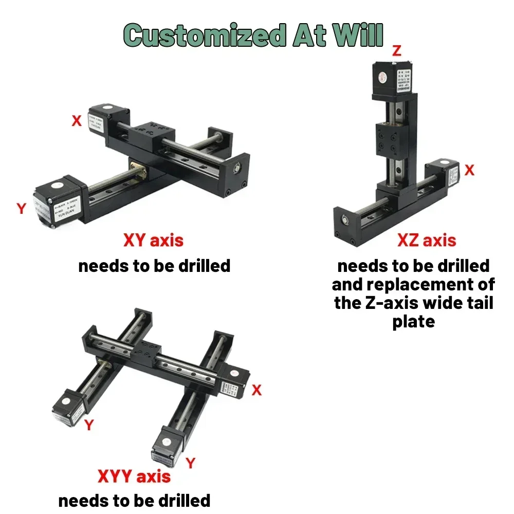 YunDuan XY/XYZ Axis Sliding Table T06 Mini Trapezoidal Lead Screw Linear Rail Motor Kit Motorized Gantry Linear Rail Guide Stage