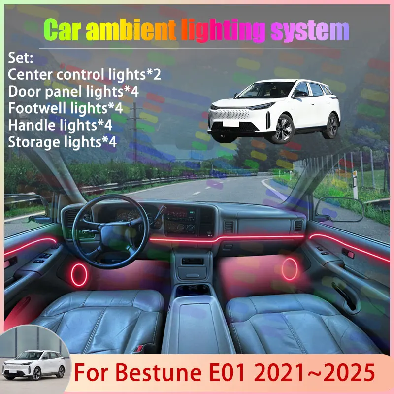 

For Bestune E01 2021~2025 2/24 in 1 Car Atmosphere Light Lamp RGB Shade Ensemble Streamer Atmosphere Set Auto Accessories Parts