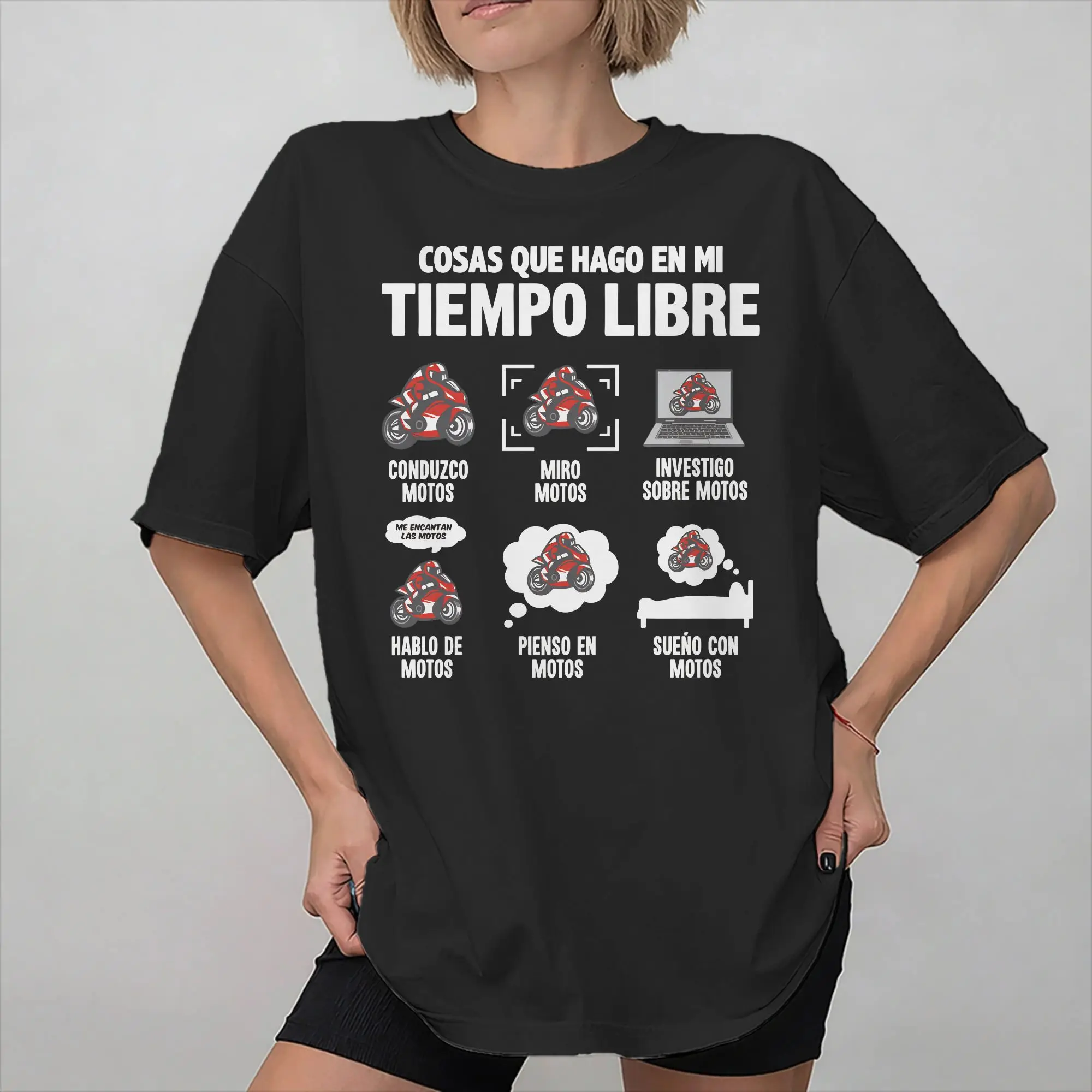 Men Women Cosas Que Hago En Mi Tiempo Liber Motorcycle Lovers Shirt Cotton T-Shirt Things I Do in My Free Time Clothing Outfits