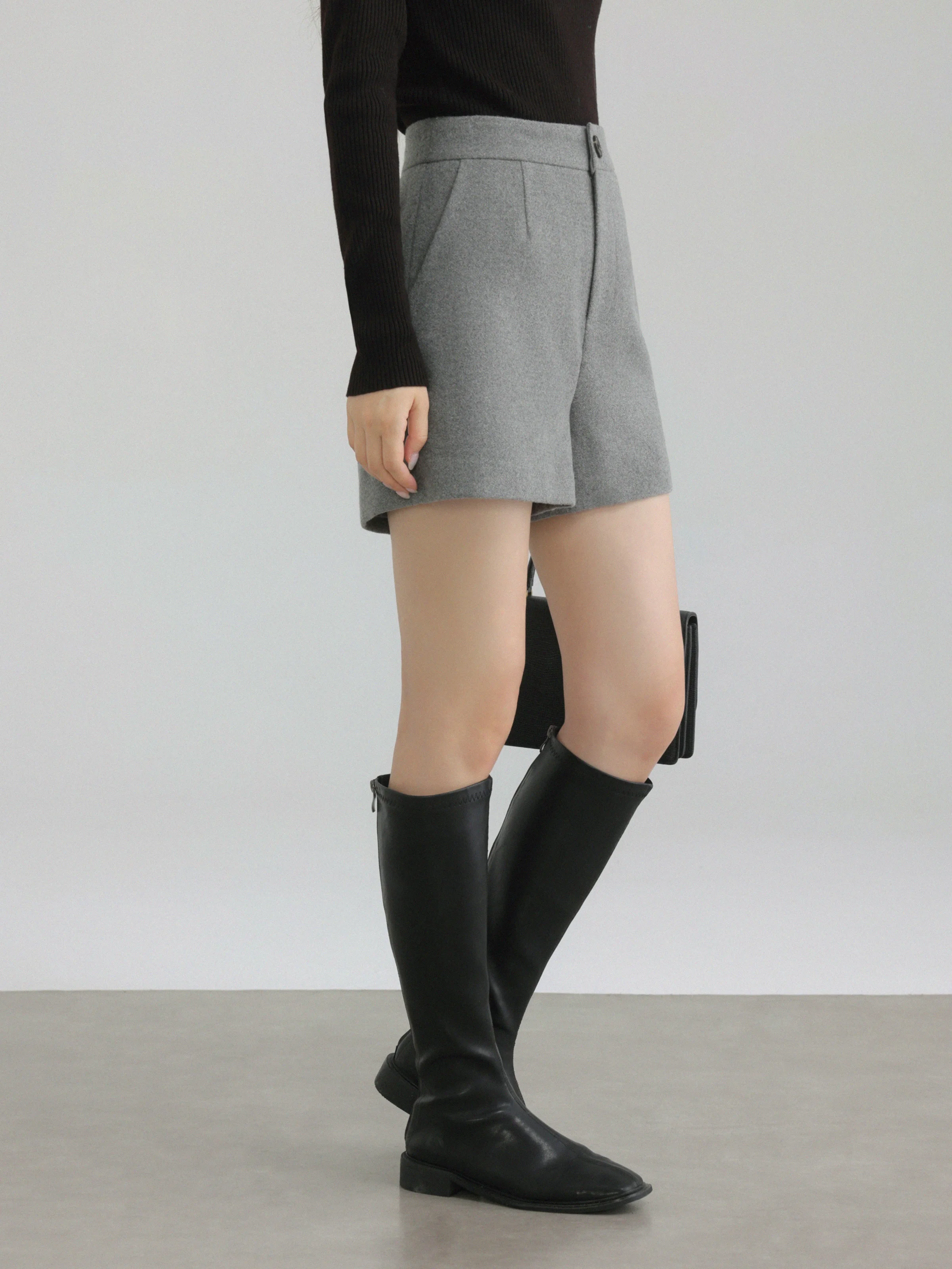 Women Elegant High Waist Wool-like Shorts Lady A-Line Wide Leg Slim Fit Pants for Autumn Winter Petite Casual Office Wear Outfit