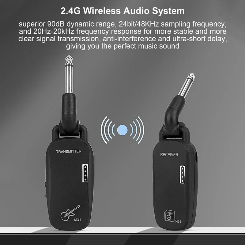 2.4G Wireless Guitar Bass Transmitter Receiver System Rechargeable Portable Audio TX And RX For Electric Guitar Bass Easy To Use