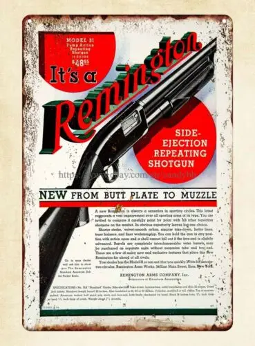 repeating shotgun Remington Arms Company firearm old ads metal tin sign