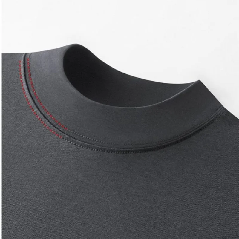 220G Modal Semi-high Collar Bottom Shirt Men's Short Sleeve T-shirt Spring Autumn Thin Tshirt Skin-friendly Tops Tees