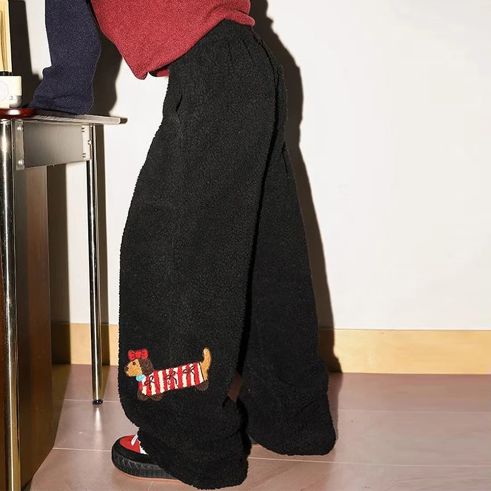 Camel wool casual trousers new cotton pants men and women dachshund dogs winter super warm loose sports versatile straight pants