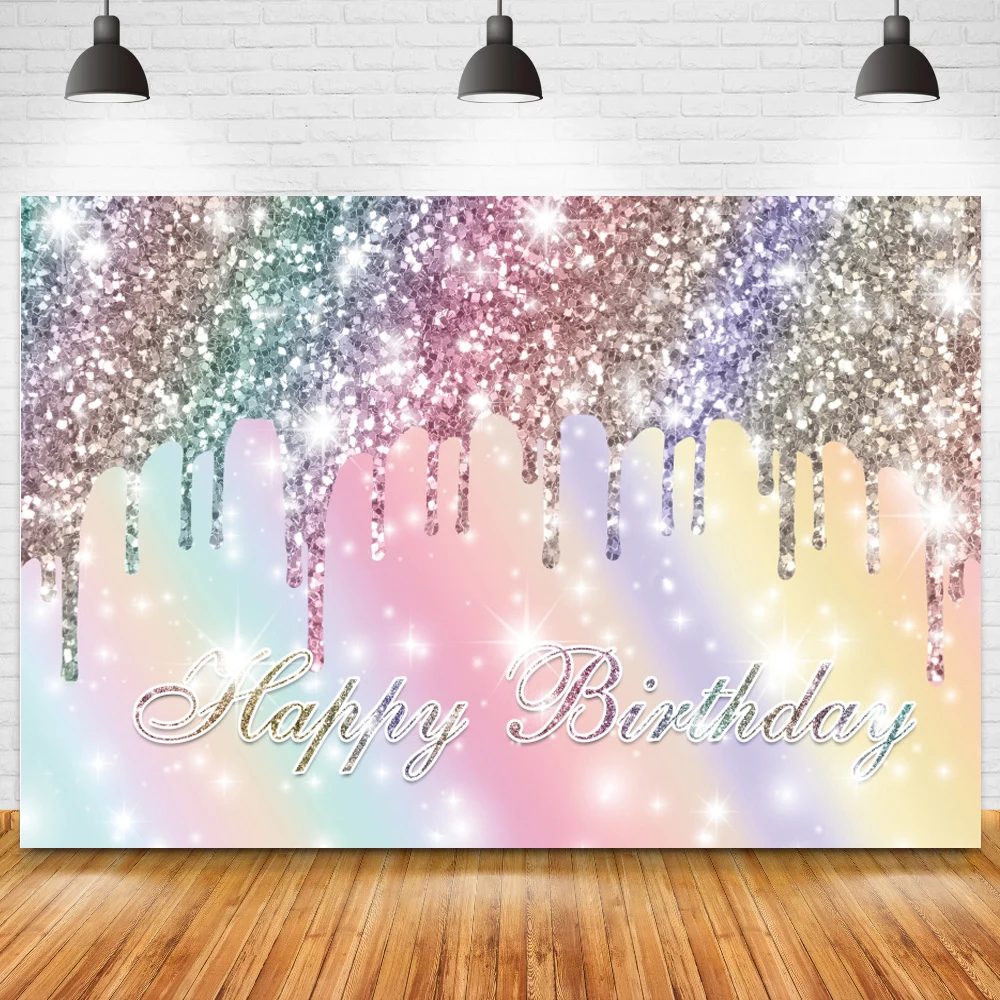 

Rainbow Colorful Light Polka Dots Bokeh Photography Background Shiny Sequins Sweet Girl Happy Birthday Backdrop Party Decor