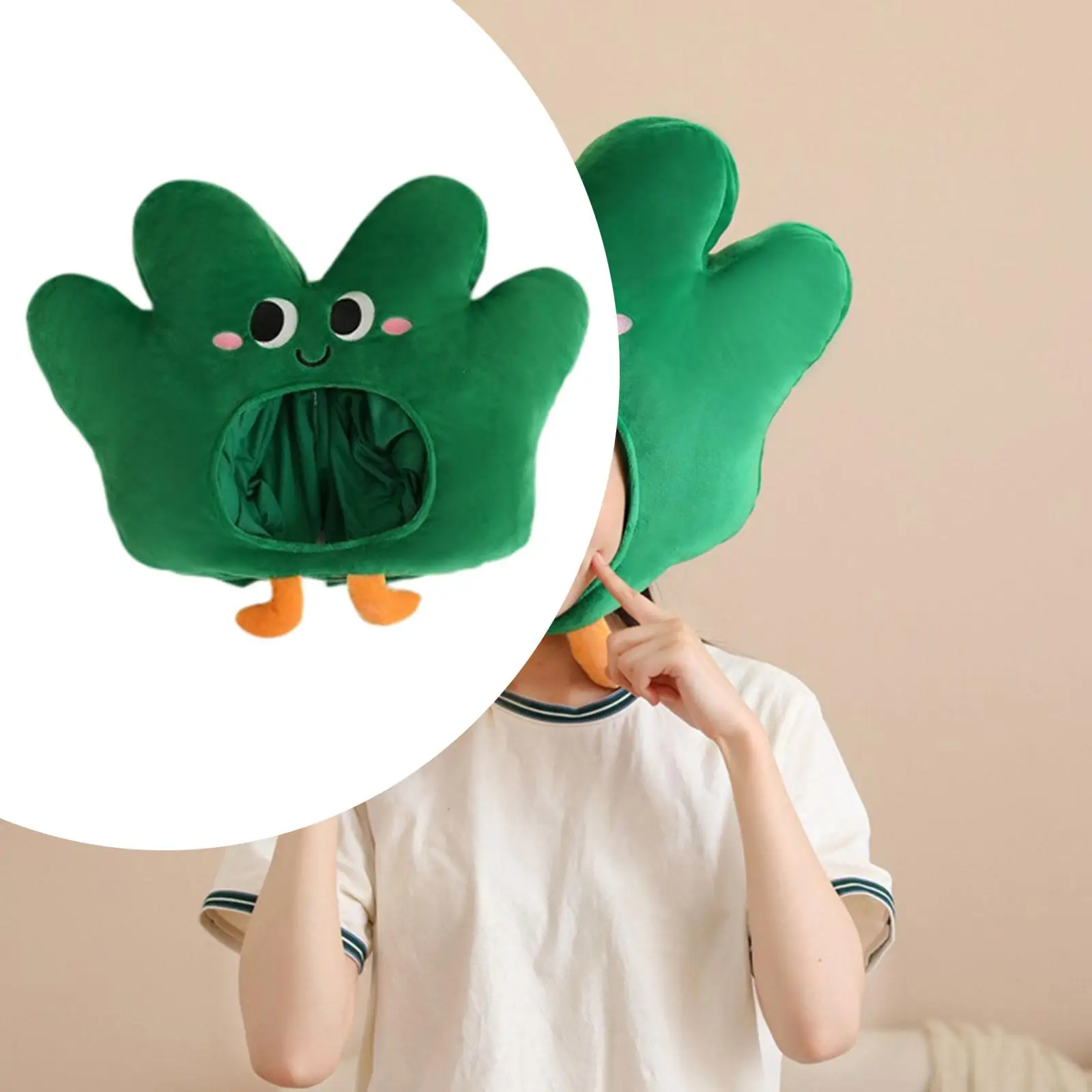

Cartoon Green Grass Headpiece Multifunctional Comfortable Wear Short Plush Fabric Thoughtful Gift 19.7x17inch Photography Props