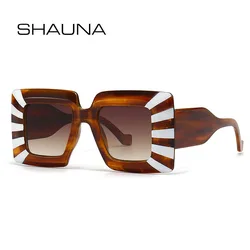 Женские крупные квадратные очки SHAUNA, Винтажные Солнцезащитные очки в полоску контрастных цветов, UV400