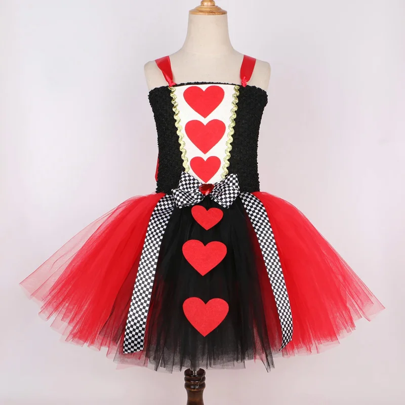 Queen of Hearts Costume Girl Carnival Party Tutu Dress Up Wonderland Red Queen Cosplay Halloween Costume for Kids Fancy Clothes