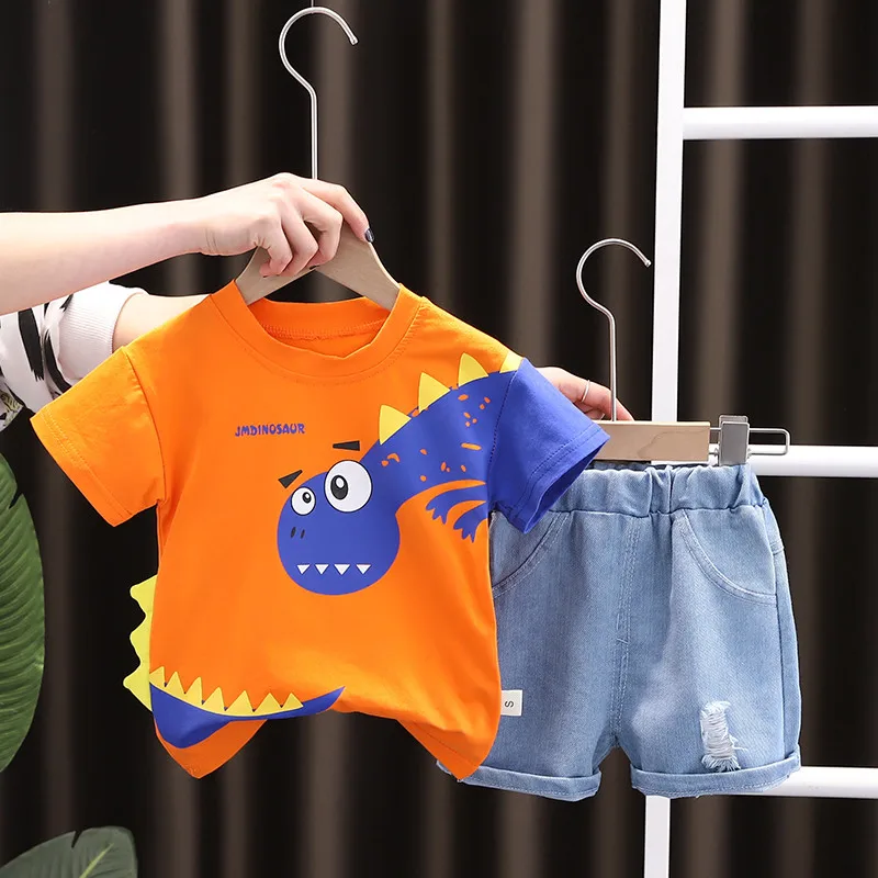 Kids Outfit Cartoon Dinosaur T-shirt Shorts 2Pcs/Set Fashion Baby Boys Girl Clothing Children Cotton Tracksuits Sport Outwear