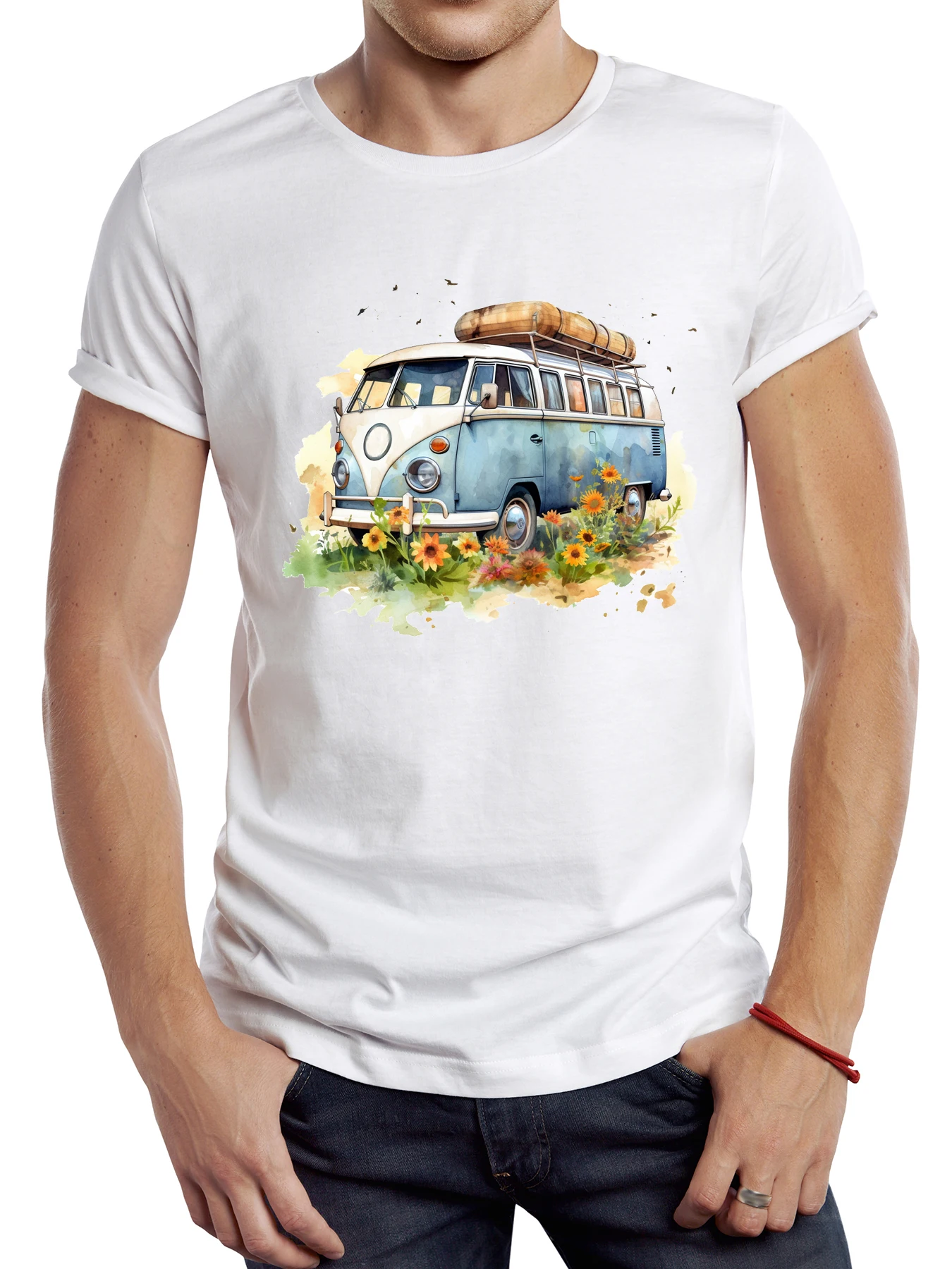 

FPACE Vintage Camping Bus Printed Men T Shirt Graphic Packing Campervan Sport Cloth Retro Casual Tops Hipster Tee