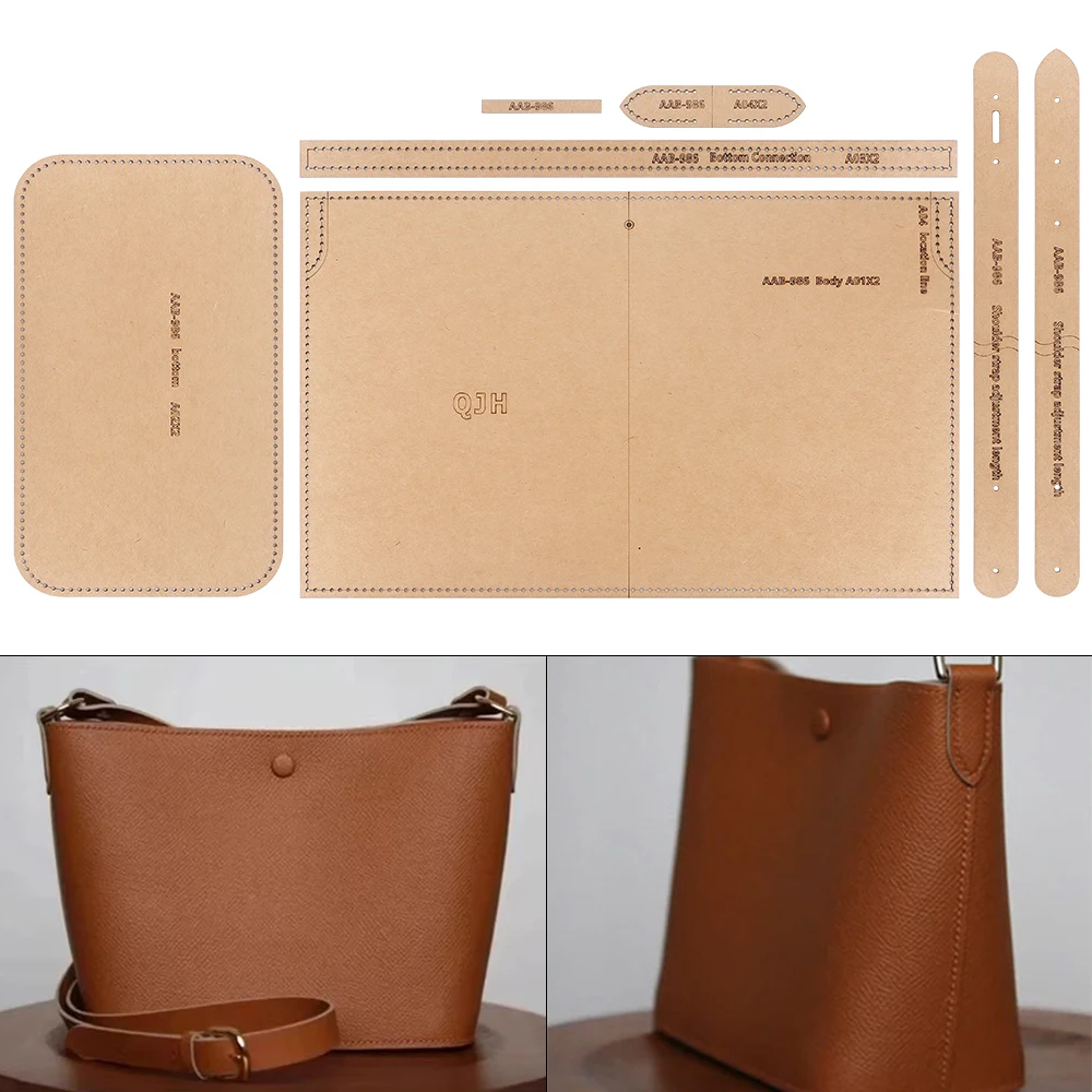 1 Set Damen-Tragetaschen, Bucket-Schultertaschen – Bastelvorlage aus Kraftpapier, DIY-Lederhandwerk – Nähvorlage mit Löchern