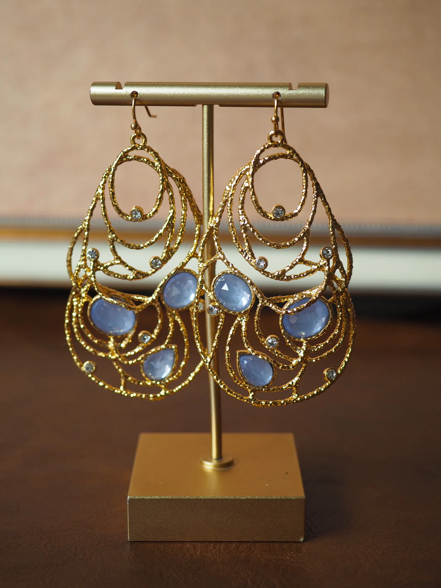 Retro Vintage Hollow Earrings Gold Gemstone Dangle Teardrop Stud Clothing Jewelry Accessories Birthday Christmas Gifts for Women