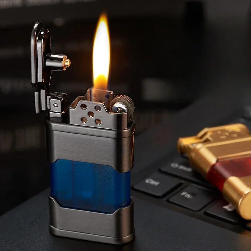 New Visual  Transparent  Window Gas Lighter Creativ e Retro Grinding  Wheel Open  Flame  Lighter Smoking  Exquisite  Gift