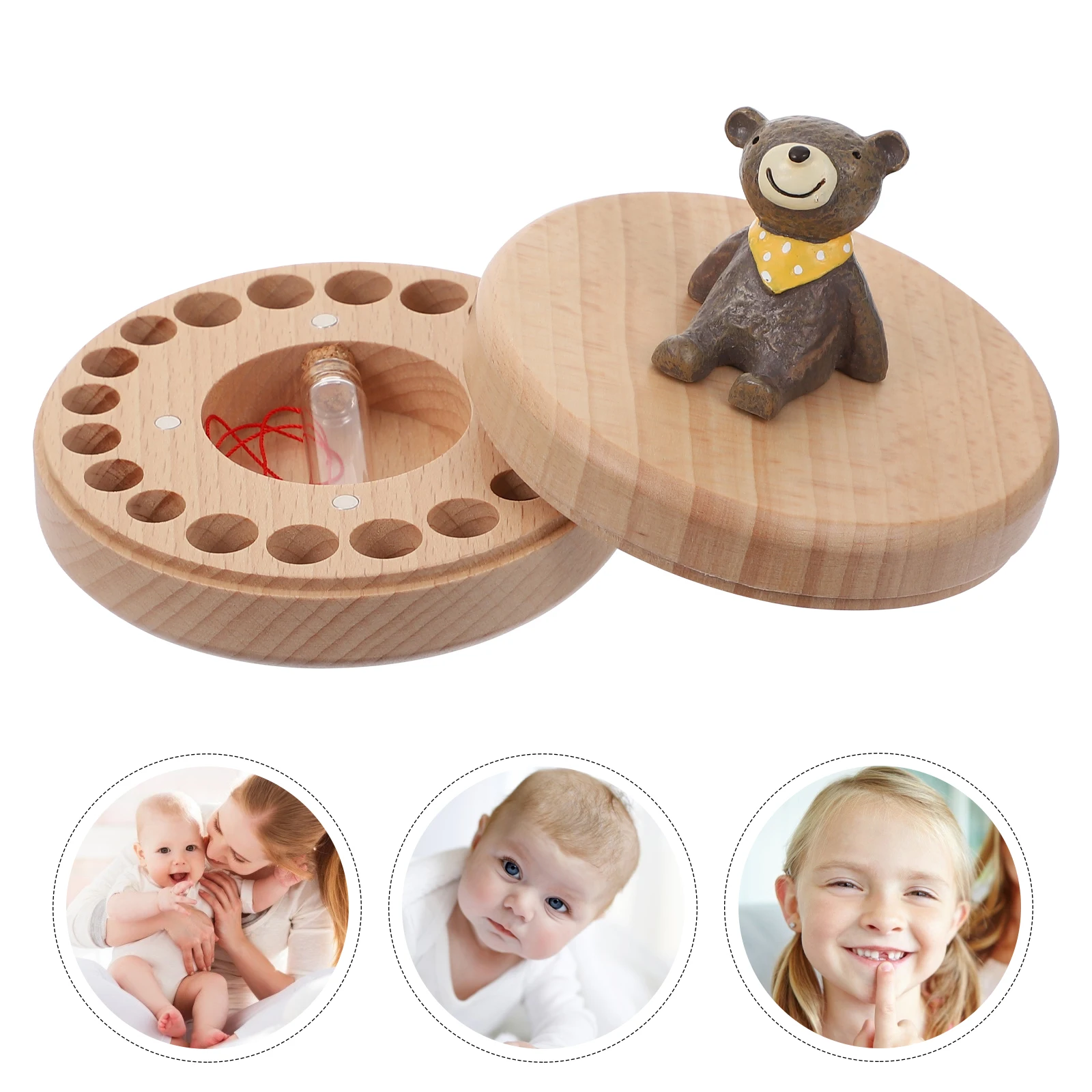 صندوق أسنان الطفل الخشبي، علبة تذكارية للرضع لتخزين الأسنان، شعر لانوغو، هدية لطيفة لتخزين استحمام الطفل #6