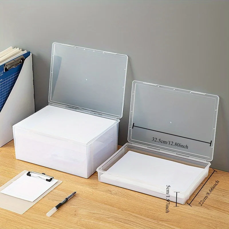 صندوق تخزين المستندات المقاوم للغبار لسطح المكتب منظم الشهادات البلاستيكية الشفافة مع غطاء مقاس A4 لتخزين الأعمال الورقية للمكتب والمنزل والمدرسة #4