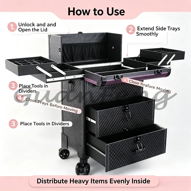 Large multi-layer lockable trolley cosmetic case portable storage case