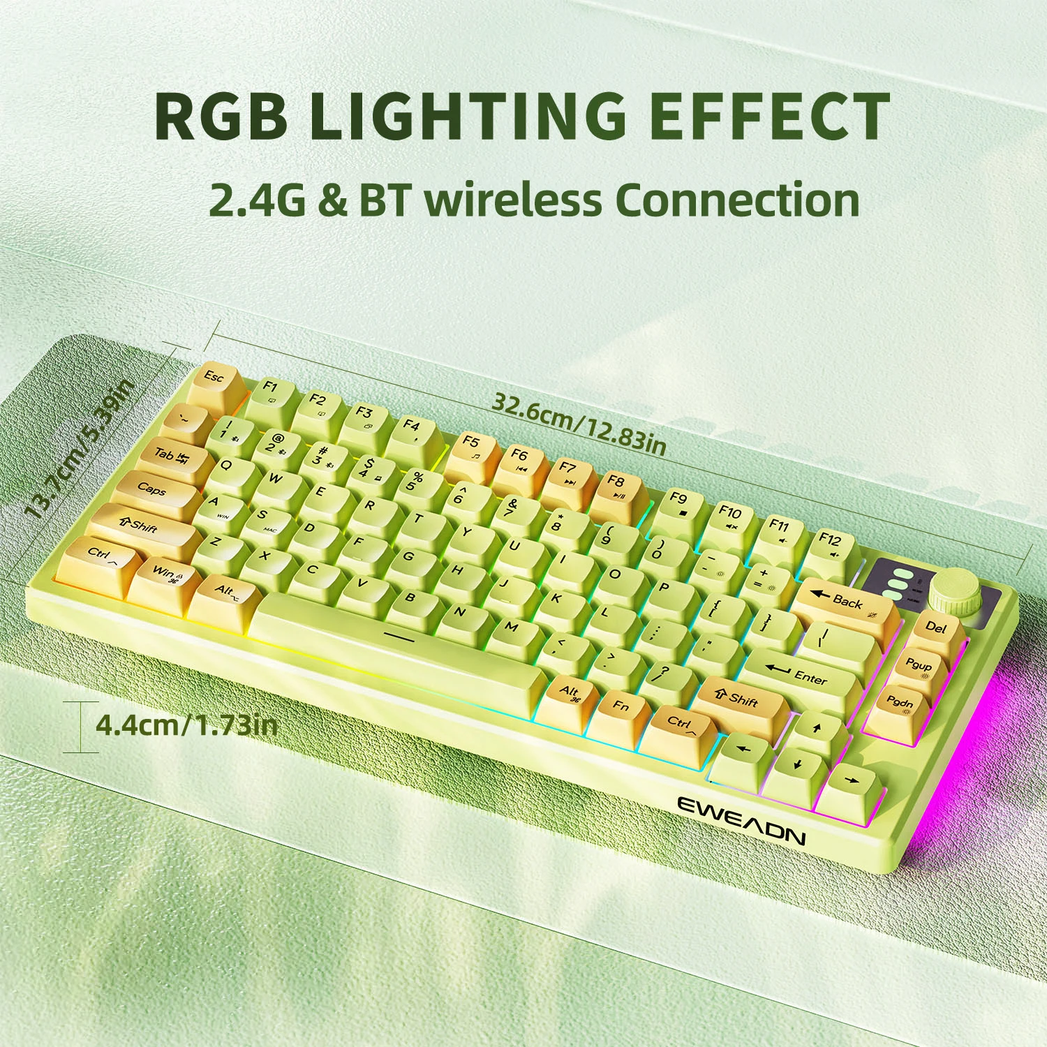 EWEADN 75% Wireless Keyboard, Small Rechargeable Wireless Keyboard, RGB Backlit, Bluetooth 2.4G Mini Cute Creamy Keyboard