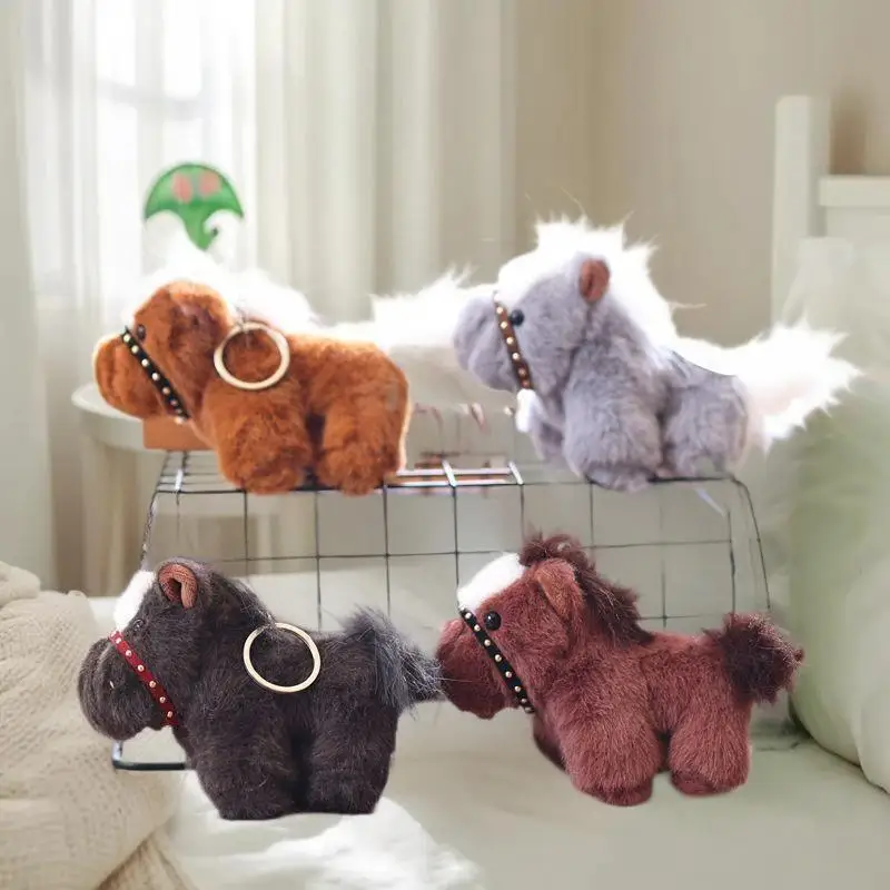 Porte-clés cheval de dessin animé 15cm, poupée en peluche douce, chien en peluche, sac à dos, pendentif, cadeau pour fille et femme
