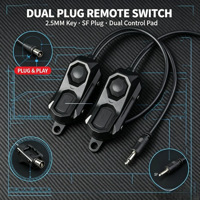 M600 M300 Flashlight Compatible Remote Switch, 2.5mm SF Plug Dual/Triple Control for 20mm Picatinny Rail Outdoor Toy Gear